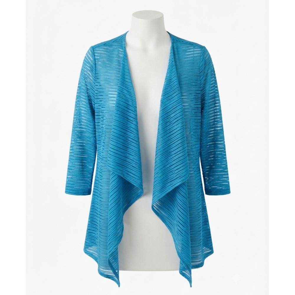 Travel Elements Blue Sheer Waterfall Cardigan L Mature Casual Cruise Wear Resort